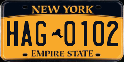 NY license plate HAG0102