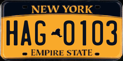 NY license plate HAG0103