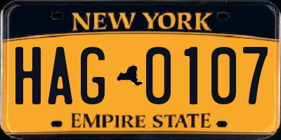NY license plate HAG0107