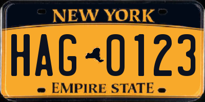 NY license plate HAG0123