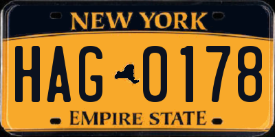 NY license plate HAG0178