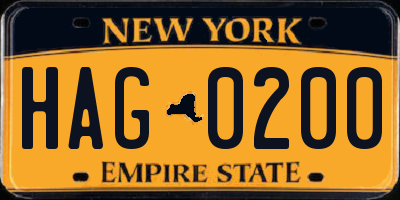 NY license plate HAG0200