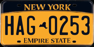 NY license plate HAG0253