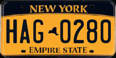 NY license plate HAG0280