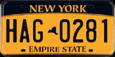NY license plate HAG0281
