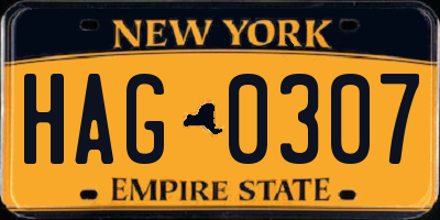 NY license plate HAG0307