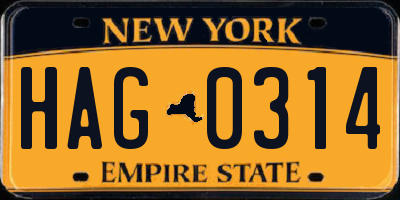 NY license plate HAG0314