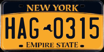 NY license plate HAG0315