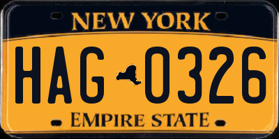 NY license plate HAG0326