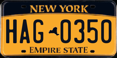 NY license plate HAG0350