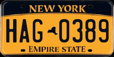 NY license plate HAG0389