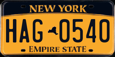 NY license plate HAG0540