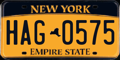 NY license plate HAG0575