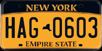 NY license plate HAG0603