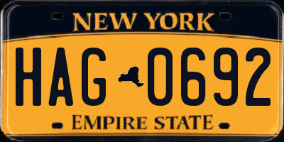 NY license plate HAG0692