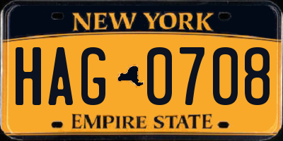NY license plate HAG0708