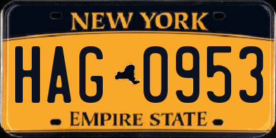 NY license plate HAG0953