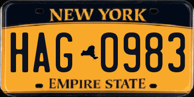 NY license plate HAG0983