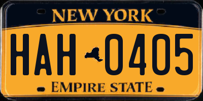 NY license plate HAH0405