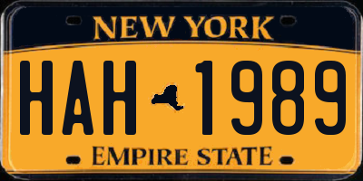NY license plate HAH1989