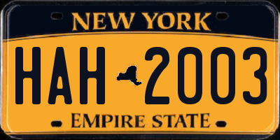 NY license plate HAH2003