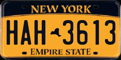 NY license plate HAH3613