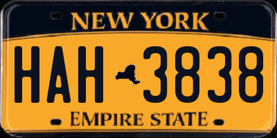NY license plate HAH3838