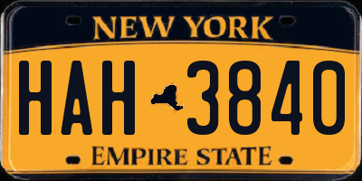 NY license plate HAH3840