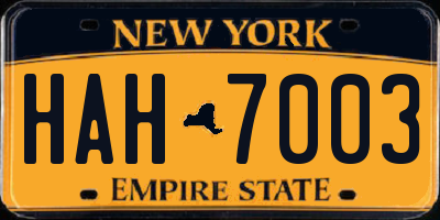 NY license plate HAH7003