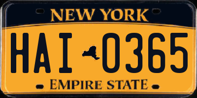 NY license plate HAI0365