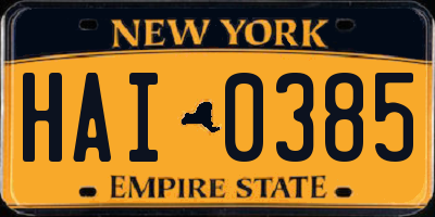 NY license plate HAI0385