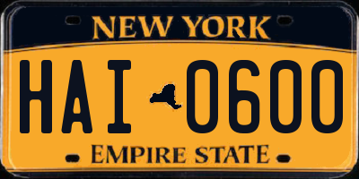 NY license plate HAI0600