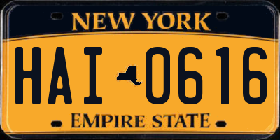 NY license plate HAI0616