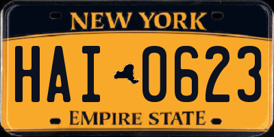 NY license plate HAI0623