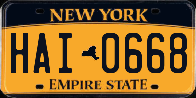 NY license plate HAI0668