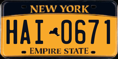 NY license plate HAI0671