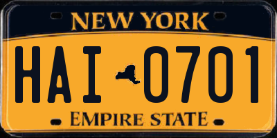 NY license plate HAI0701