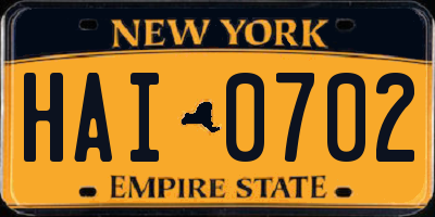 NY license plate HAI0702