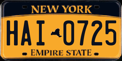 NY license plate HAI0725