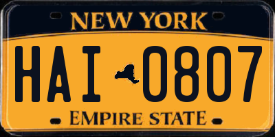 NY license plate HAI0807