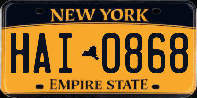 NY license plate HAI0868