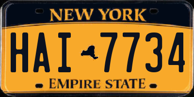 NY license plate HAI7734