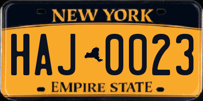 NY license plate HAJ0023