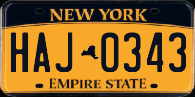 NY license plate HAJ0343