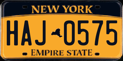 NY license plate HAJ0575