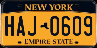 NY license plate HAJ0609
