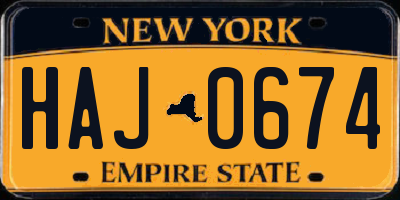 NY license plate HAJ0674