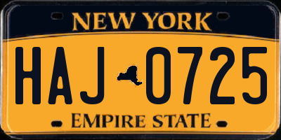 NY license plate HAJ0725
