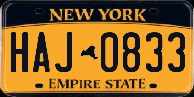 NY license plate HAJ0833