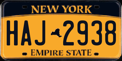 NY license plate HAJ2938